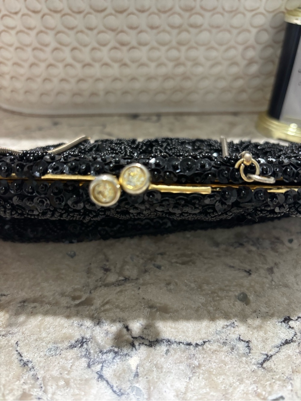 Vintage Black Beaded Evening Clutch with Gold Chain - Picture 4 of 10